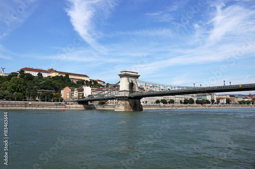Chain bridge on Danube river Budapest city Hungary