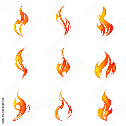Fire flame set. Vector illustration.