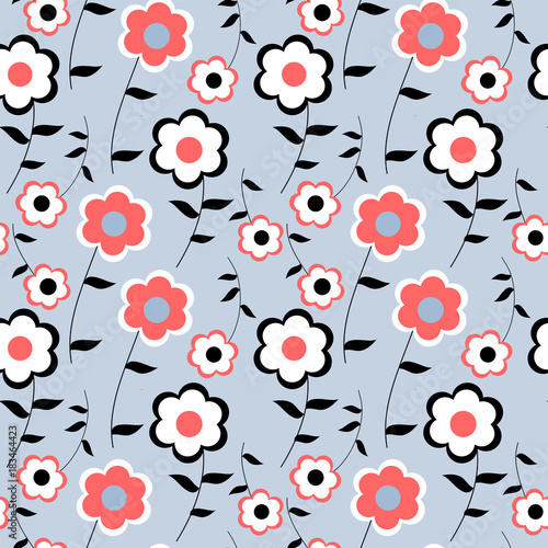 Cute floral seamless pattern with stylized daisies