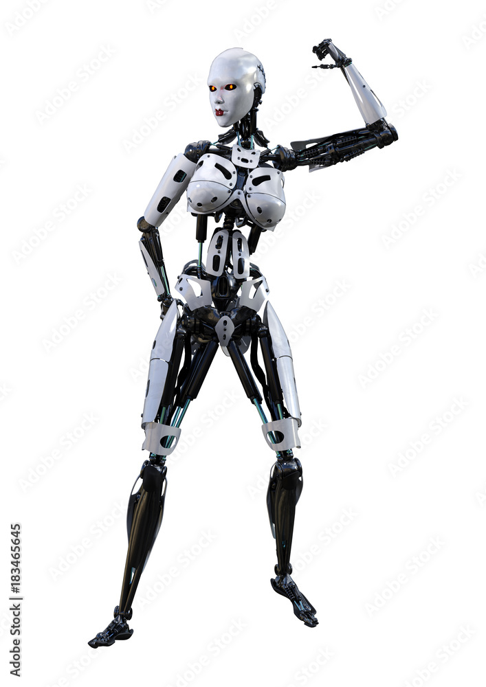 3D Rendering Female Robot on White