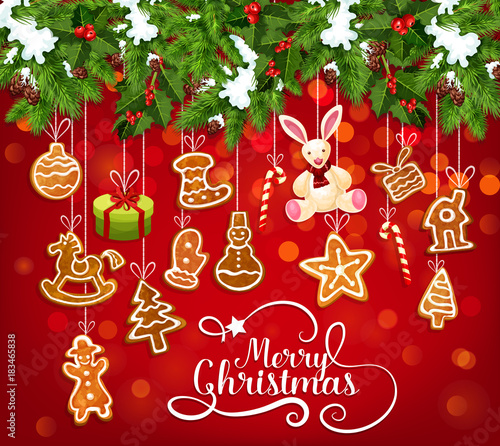 Christmas garland with cookie greeting card design