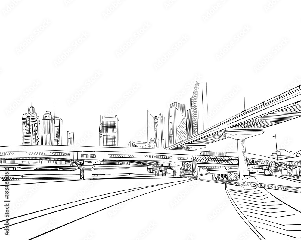 Obraz premium Dubai. United Arab Emirates. Hand drawn city sketch. Vector illustration.