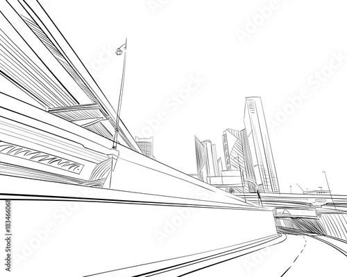 Dubai. United Arab Emirates. Hand drawn city sketch. Vector illustration.