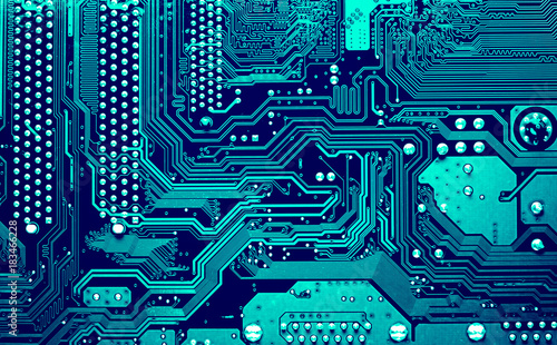 Circuit board. Electronic computer hardware technology. Motherboard digital chip. Tech science background. Integrated communication processor. Information engineering component. photo