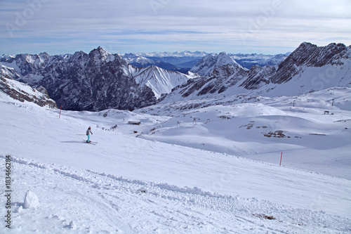 zugspitze alps mountain snow ski in winter blue sky landscape garmisch germany