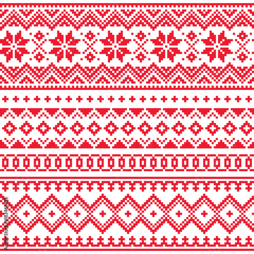 Lapland vector seamless winter pattern, Sami people folk art design, traditional knitting and embroidery