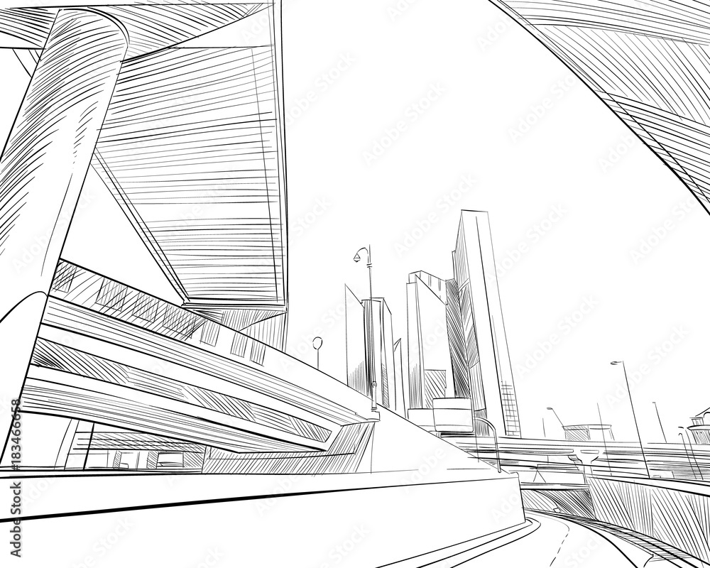 Fototapeta premium Dubai. Zjednoczone Emiraty Arabskie. Ręcznie rysowane szkic miasta. Ilustracji wektorowych.