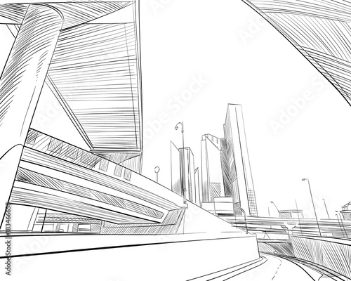 Dubai. United Arab Emirates. Hand drawn city sketch. Vector illustration.