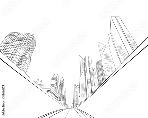 Dubai. United Arab Emirates. Hand drawn city sketch. Vector illustration.