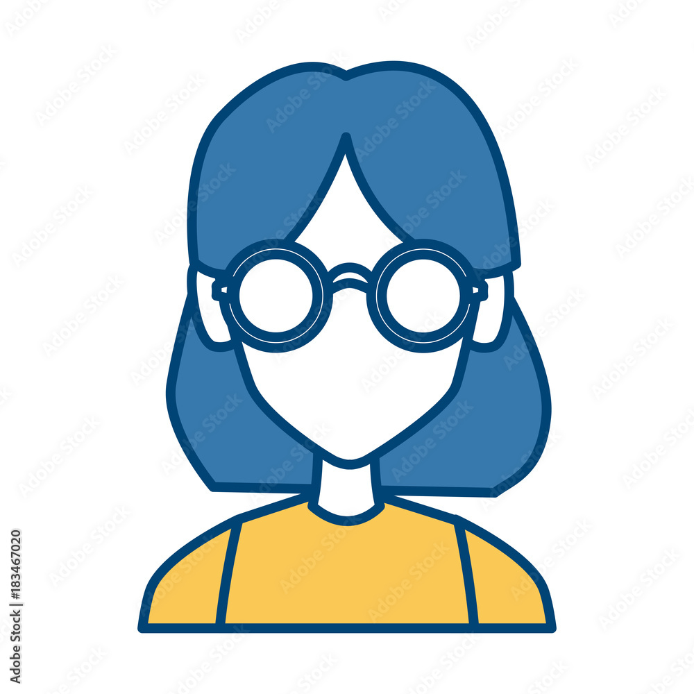 Geek girl with round frame glasses icon vector illustration graphic design Geek girl with round frame glasses icon vector illustration graphic design