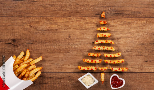 Merry christmas with french fries fast food xmas tree