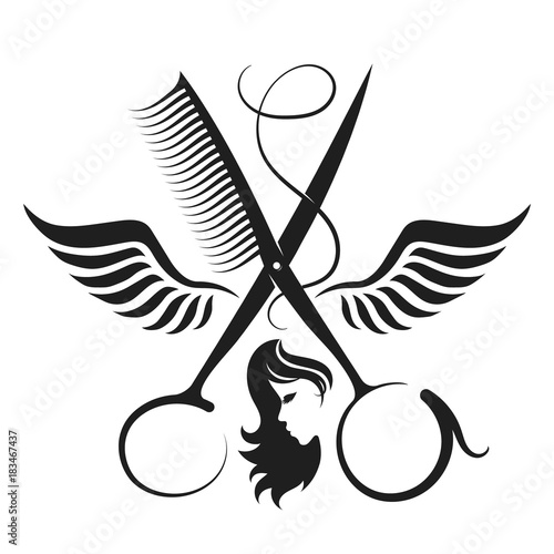 Scissors and wings symbol for beauty salon
