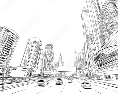 Dubai. United Arab Emirates. Hand drawn city sketch. Vector illustration.