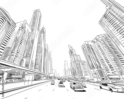 Dubai. United Arab Emirates. Hand drawn city sketch. Vector illustration.
