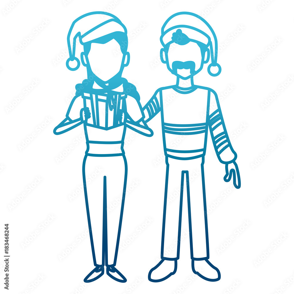 Beautiful couple with christmas hats icon vector illustration graphic design Beautiful couple with christmas hats icon vector illustration graphic design