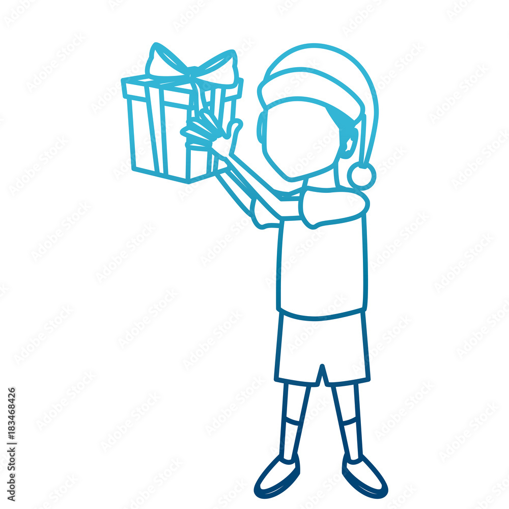Boy with christmas giftbox icon vector illustration graphic design
