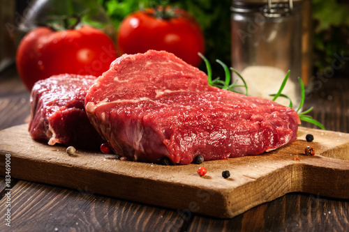 Fresh raw beef steak sirloin with rosemary