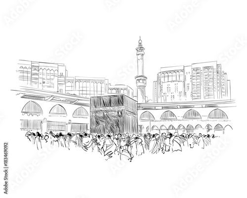 Mecca. Saudi Arabia. Hand drawn sketch. Vector illustration.