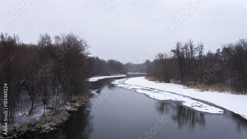 winter river in the forest snow © Максим Буданов