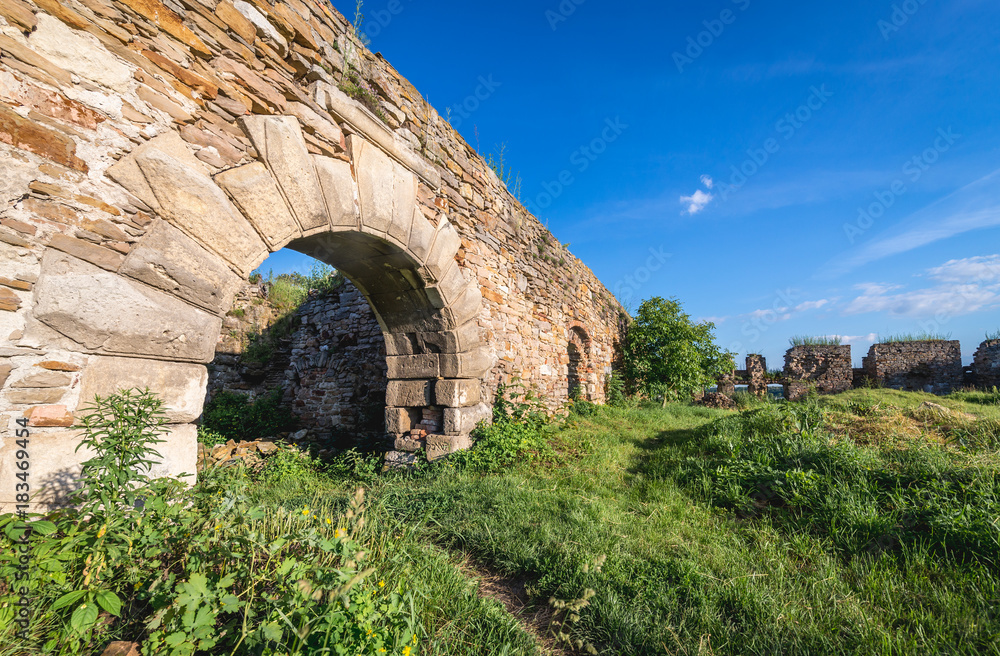 Ruins of abandoned castle in Mykulyntsi village, Ukraine