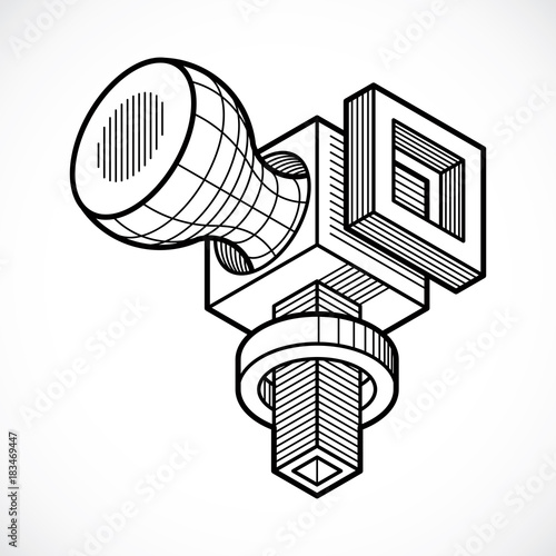 Abstract trigonometric construction, vector dimensional design template.