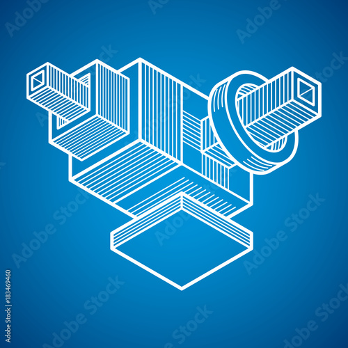 Engineering three-dimensional construction, abstract vector trigonometric shape.