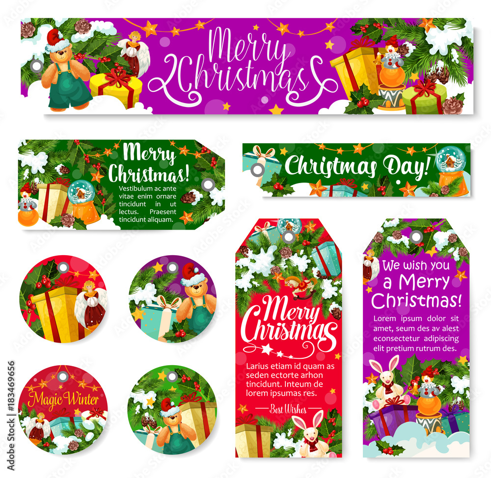 Fototapeta premium Christmas winter holiday tag of New Year gift