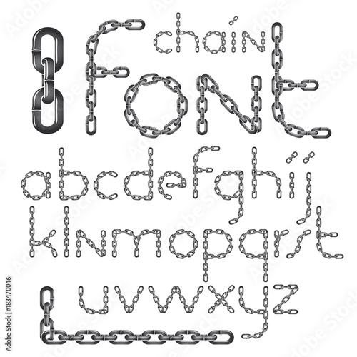 Vector English alphabet letters collection. Lower case decorative font created using connected chain link.