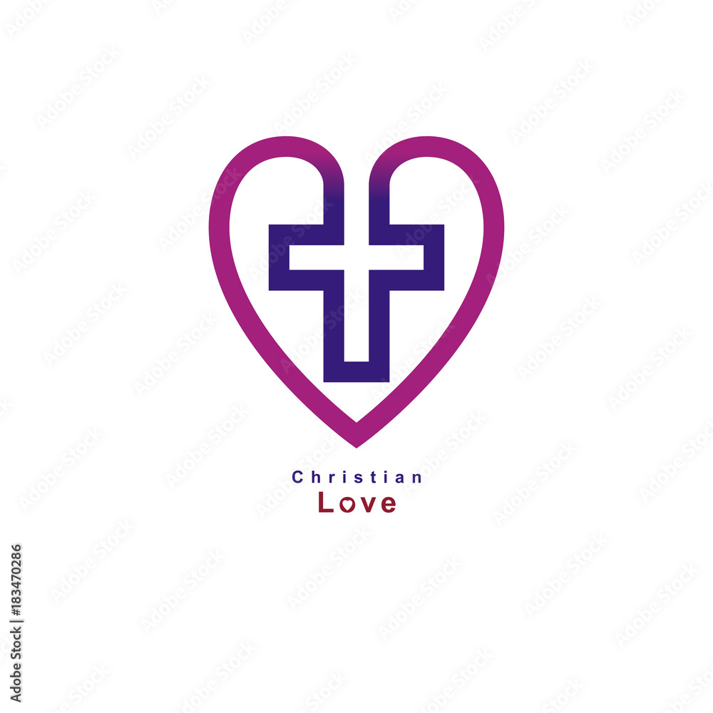 True Christian Love and Belief in God, vector creative symbol design, combined Christian Cross and heart, vector logo or sign. True Christian Love and Belief in God, vector creative symbol design, combined Christian Cross and heart, vector logo or sign.