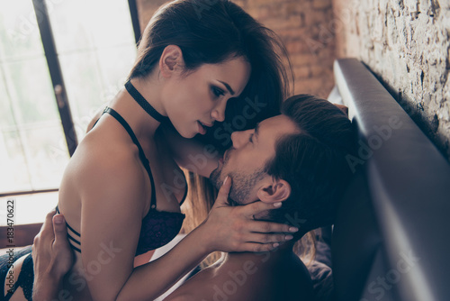 Obraz na plátně Concept of woman's domination in bed