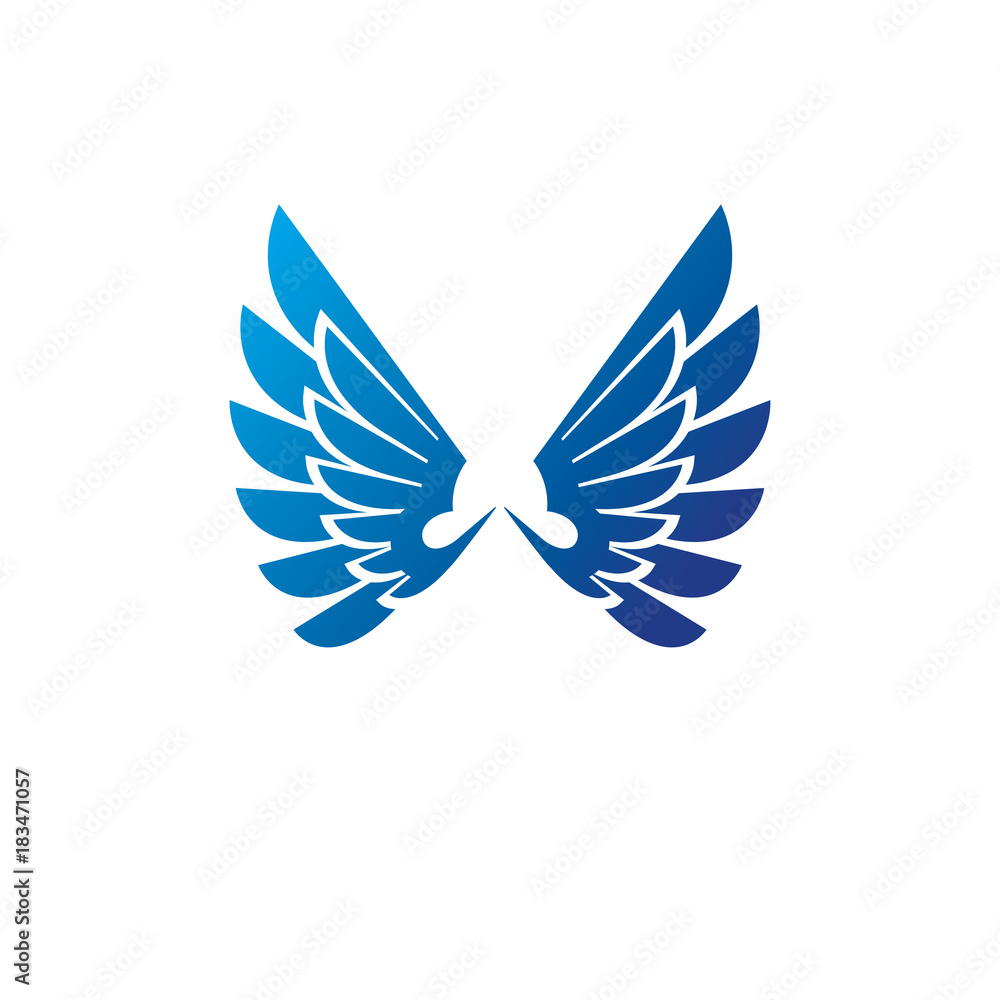 Obraz premium Ancient Symbolic blue Wings emblem. Heraldic vector design element. Retro style label, heraldry logo.