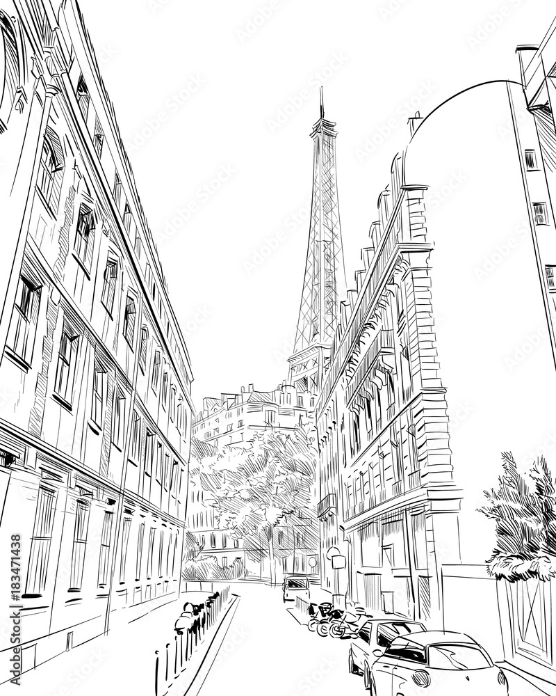 Eiffel Tower vector sketch. Paris, France. Hand drawn vector illustration