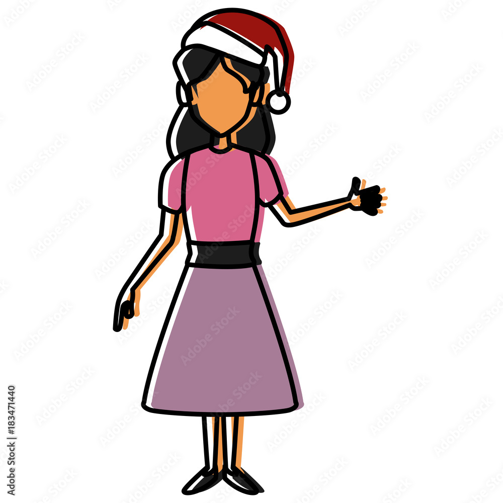 Young woman with christmas hat icon vector illustration graphic design Young woman with christmas hat icon vector illustration graphic design
