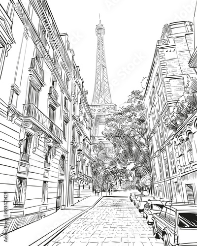 Eiffel Tower vector sketch. Paris, France. Hand drawn vector illustration © romanya