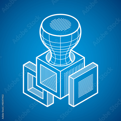 Abstract trigonometric construction, vector dimensional design template.