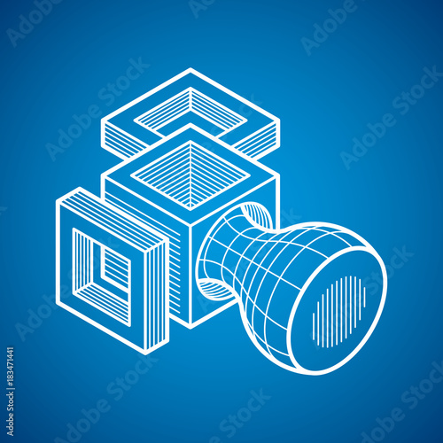 Engineering three-dimensional construction, abstract vector trigonometric shape.