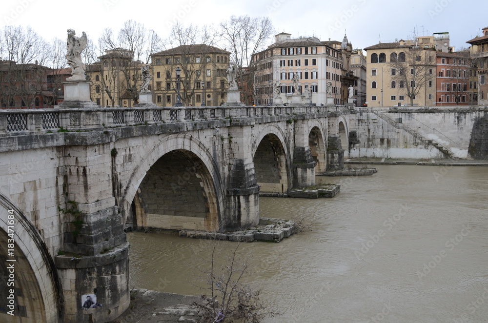 View of urban bridge in Rome