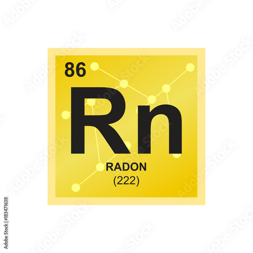 Vector symbol of Radon from the Periodic Table of the elements on the background from connected molecules