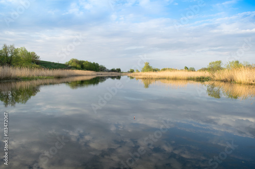 Float fishing rods on a water ripple