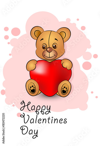 birthday card valentine mother's day brown bear toy bear heart anime style pink background joy happiness love tenderness