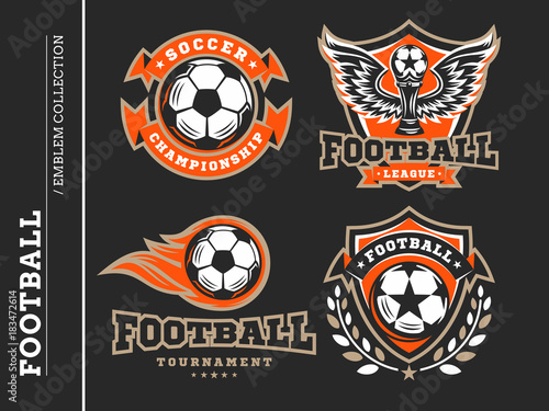 Soccer football logo, emblem collections, designs templates on a dark background