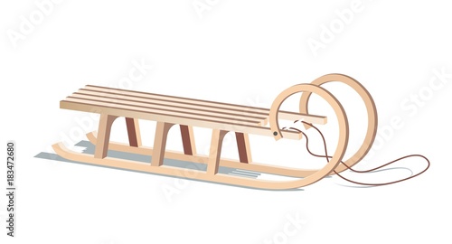 Wooden sled isolated on white. Vector illustration