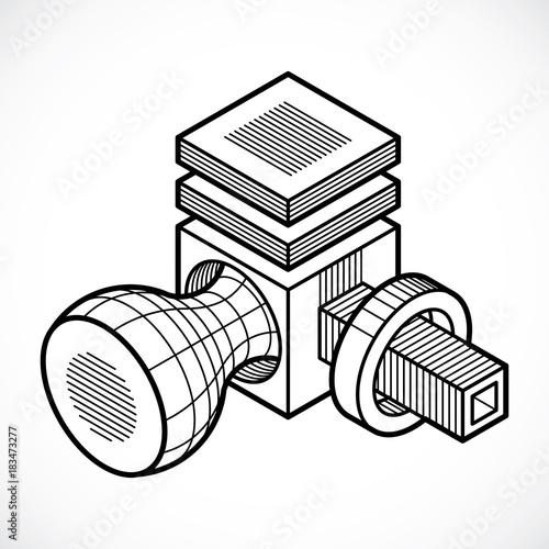 Engineering three-dimensional construction, abstract vector trigonometric shape.
