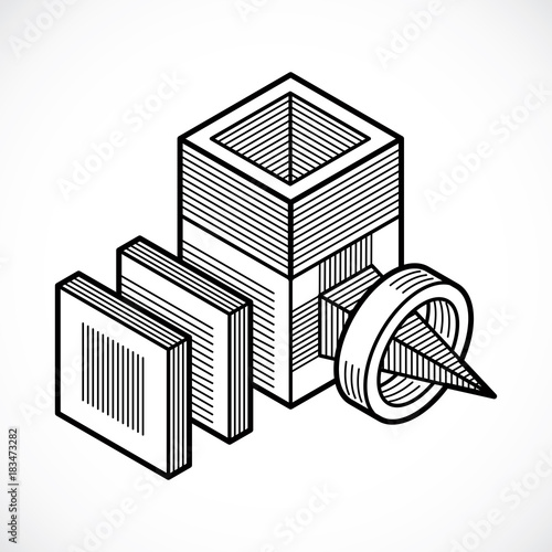 Engineering three-dimensional construction, abstract vector trigonometric shape.