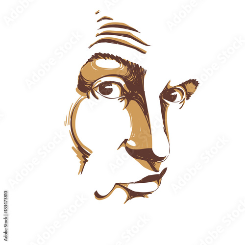 Graphic vector hand-drawn illustration of cheater, phony guy portrait. People face expressions, mask with face features.