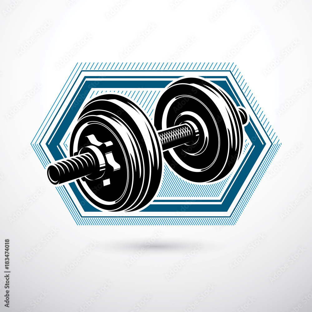 Dumbbell vector illustration isolated on white with disc weight. Sport equipment for power lifting and fitness training. Dumbbell vector illustration isolated on white with disc weight. Sport equipment for power lifting and fitness training.