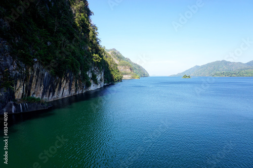 Beautiful View of Vajiralongkorn Dam at Amphoe Thong Pha Phum, Mueang Kanchanaburi Thailand.