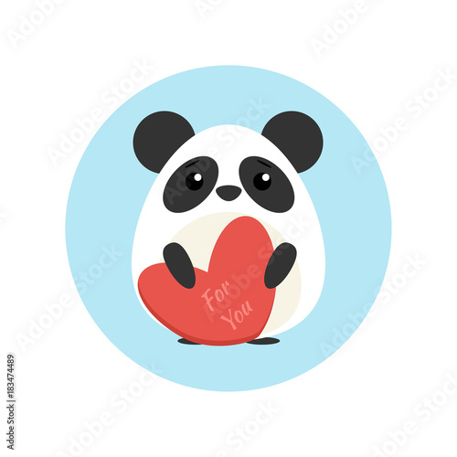 Fototapeta Naklejka Na Ścianę i Meble -  Vector illustration of cute panda with heart shape in paws in blue circle on background