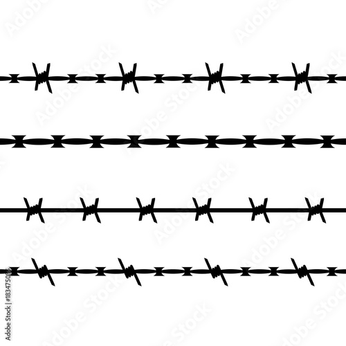 Vector seamless silhouette of barbed wire. Types of barbed wire.