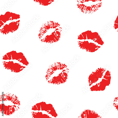 Red lipstick kiss on white background. Vector flat illustration for design. Printing of the lips.